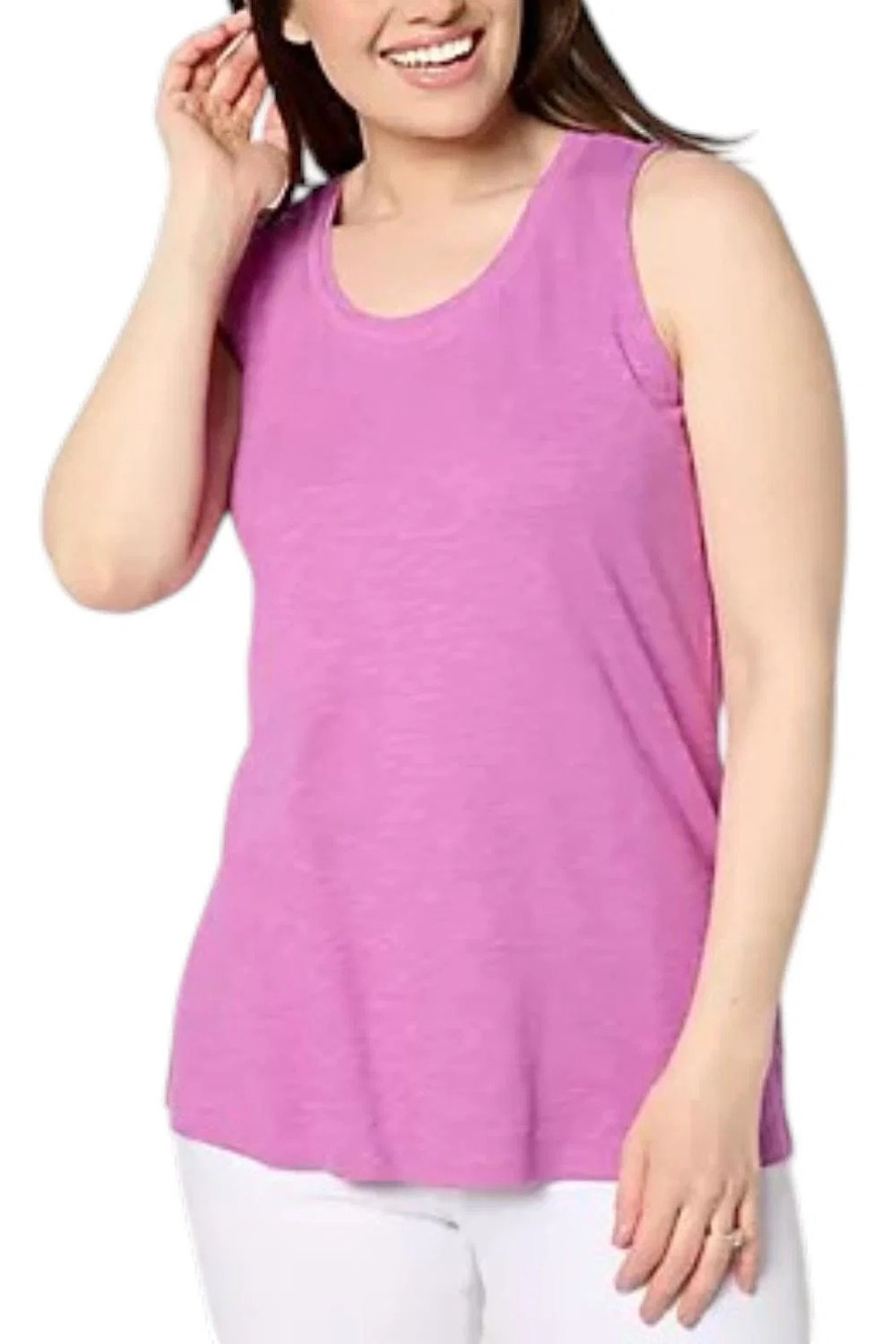 Denim & Co. Naturals Linen Blend Scoop Neck Tank Top Orchid - Regular
